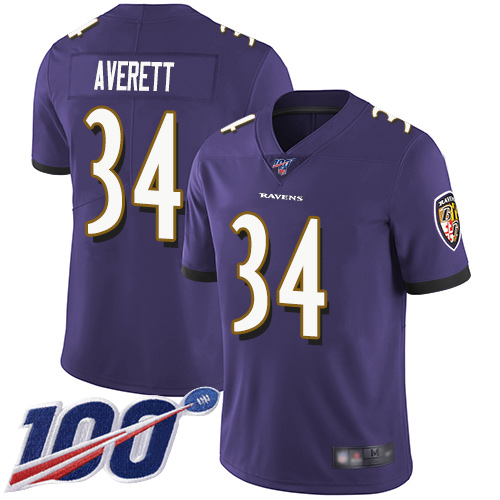 Baltimore Ravens Limited Purple Men Anthony Averett Home Jersey NFL Football #34 100th Season Vapor Untouchable